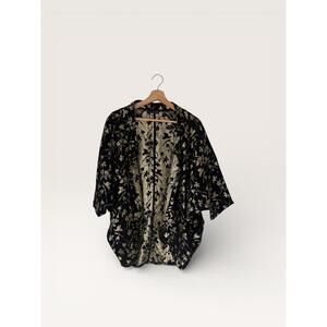 Zara Black and Metallic Gold Floral Kimono Boho